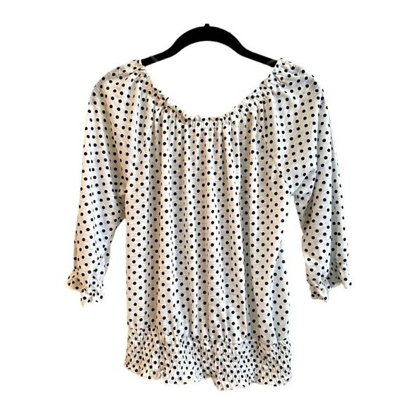 LENA, LADIES TOP. WHITE WITH BLACK POLKA DOTS. SIZE P/M - Picture 3 of 5